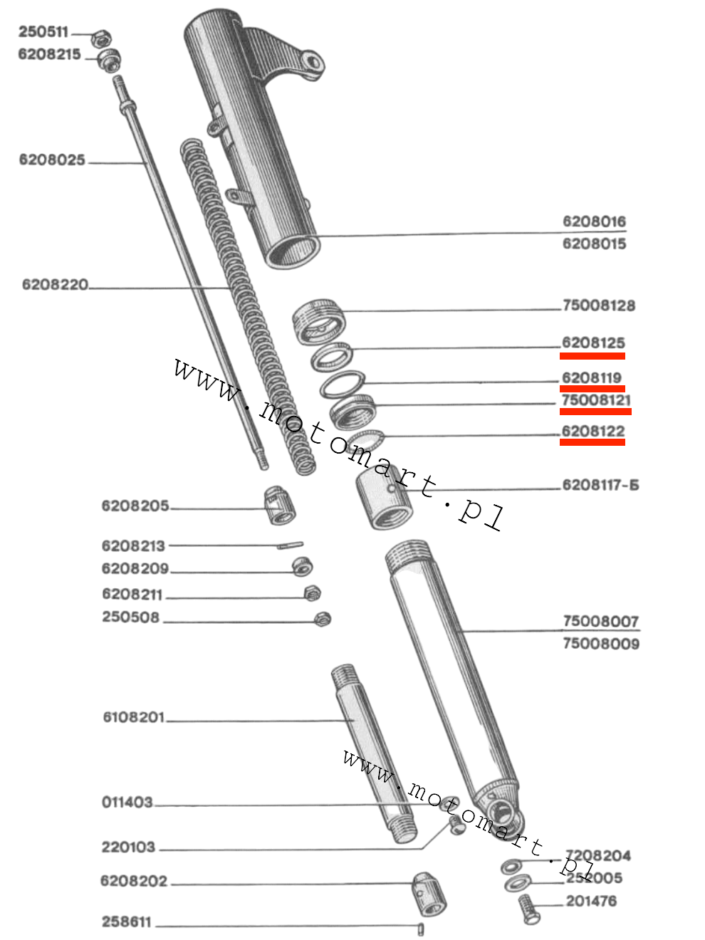 Set of seals for the Dnieper MT Ural K750 suspension seals, symmetrical lag